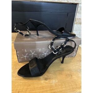 Hot in Hollywood Strappy Ankle Pumps Black Open Toe‎ SIZE 6M w/Box